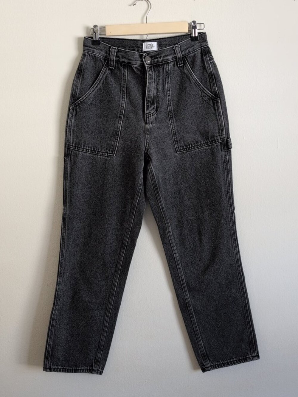 Simple Society Black Cargo Jeans Utility Straight Leg Y2K Pants